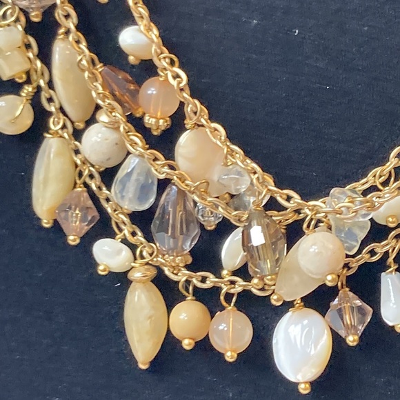 Talbots Multi Tier Beaded Gold Tone Necklace - Picture 2 of 14